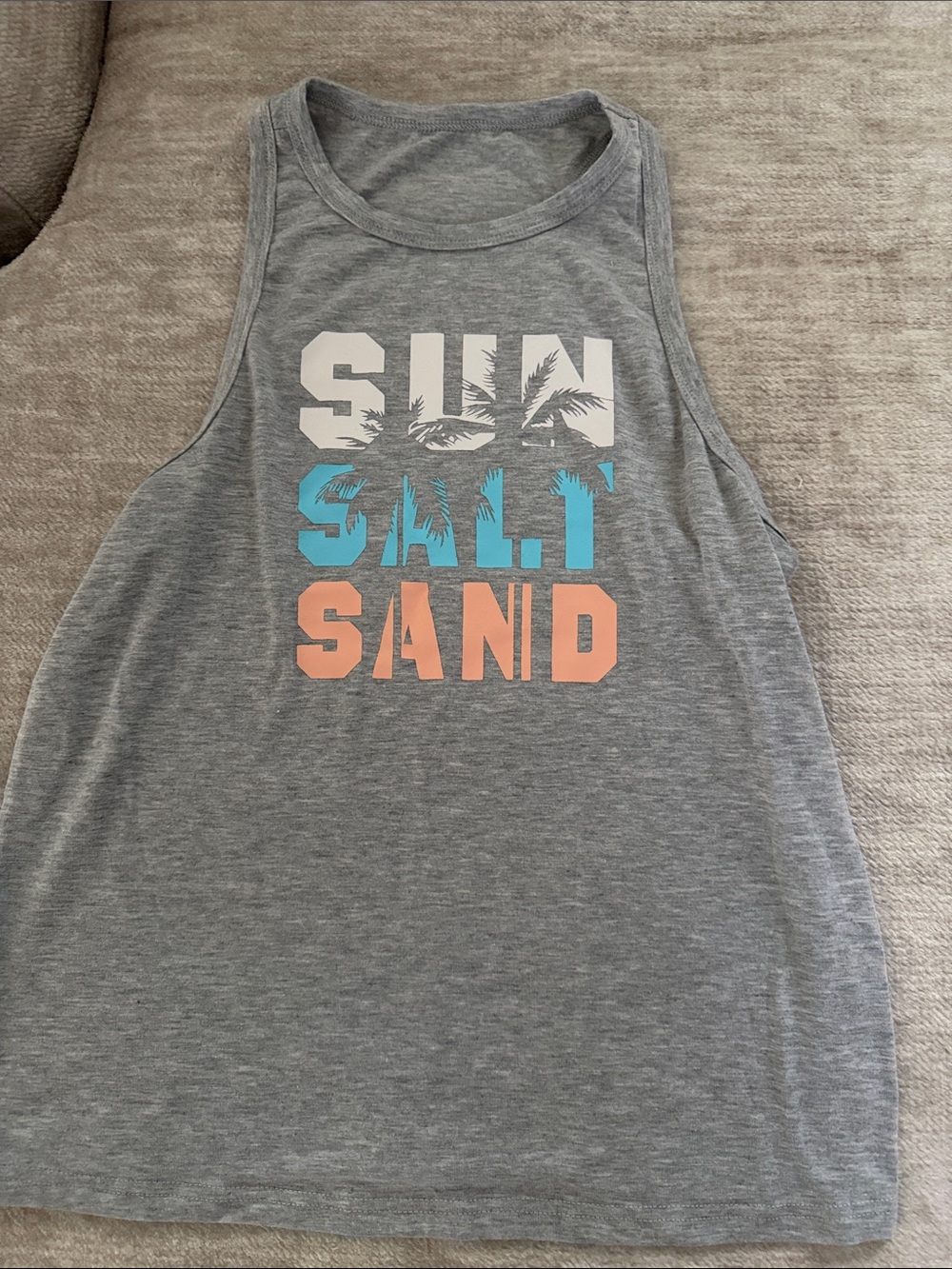 SHEIN Gray Tank Top with White, Blue, and Peach Graphic